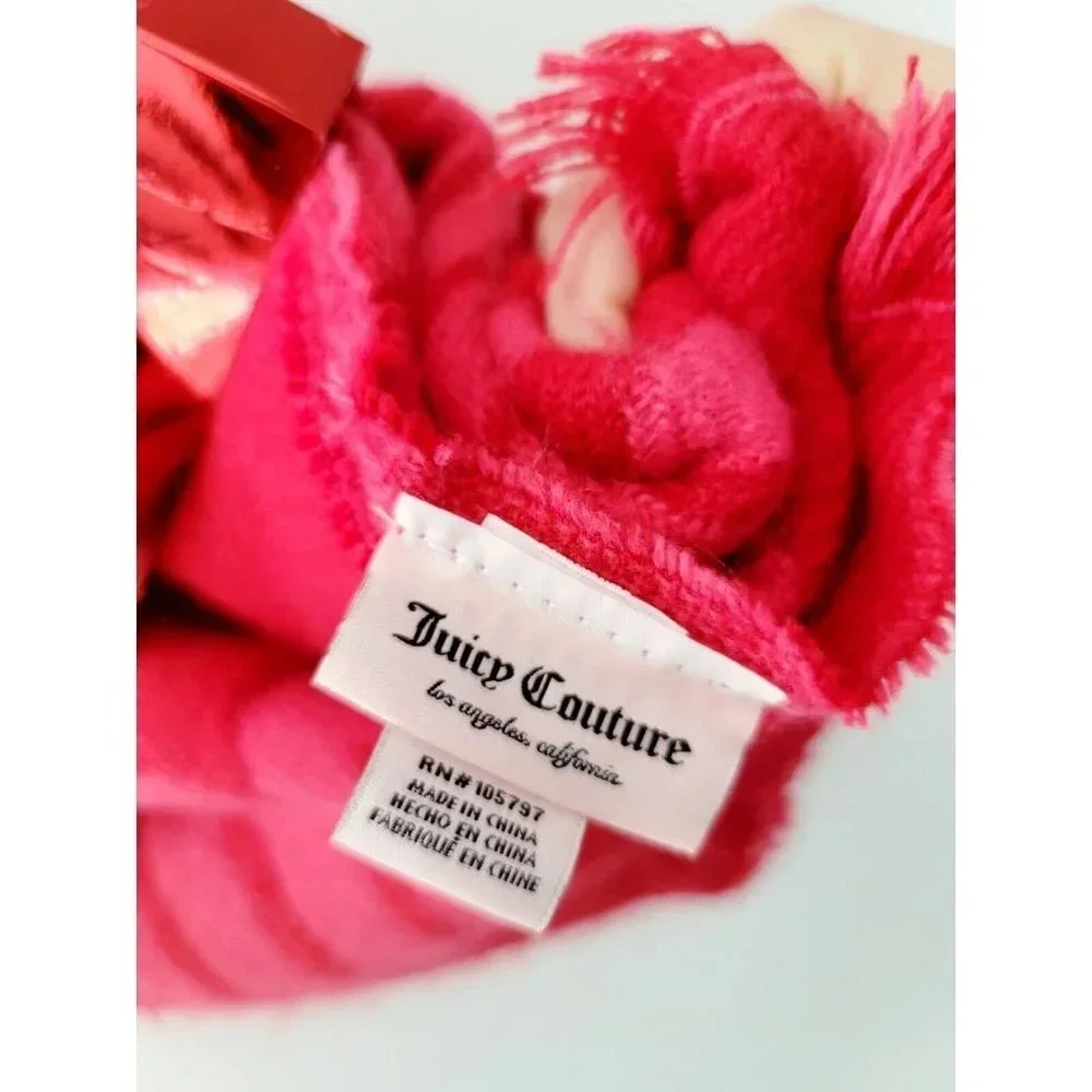 Juicy Couture Red Acrylic Y2K Logo Frayed Winter Fashion Scarf OS One Size